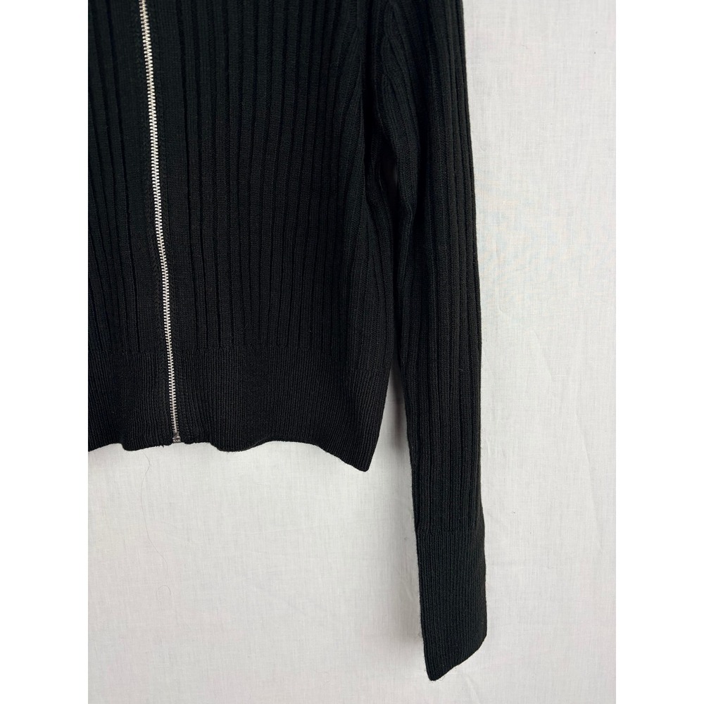 Divided Black Ribbed Full Zip‎ XL Cardigan Sweater Long Sleeve Crew Neck - Picture 6 of 14